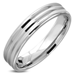Bague alliance moderne pour homme en carbure de tungstène avec trois bandes bombées en relief