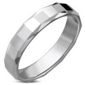 Modern alliance ring for woman in tungsten carbide with beveled edges and rectangles carved on facets