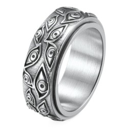 Moderner und breiter Stressring mit Edelstahl mit Rundring, das Symbol des Wohlfahrtsaugens geschnitzt