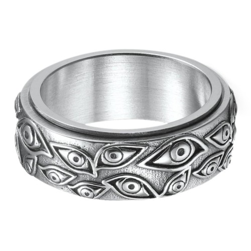 Vue détaillée de la bague rotative montrant les superbes finitions en relief de la rétine et du contour de l'Œil omniscient