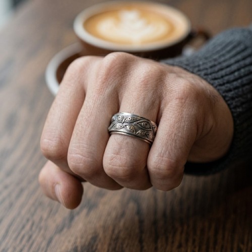 Bague anti-stress et large en acier inoxydable avec symbole de l'Œil de la Providence pour homme