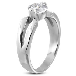 Moderno anello di fidanzamento in acciaio inox di fidanzamento solitario con anello intagliato e rotondo zircone bianco
