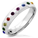 Anello di fidanzamento moderno e ampio per uomo e donna in acciaio spazzolato Set con zirconi nei colori dell'arcobaleno