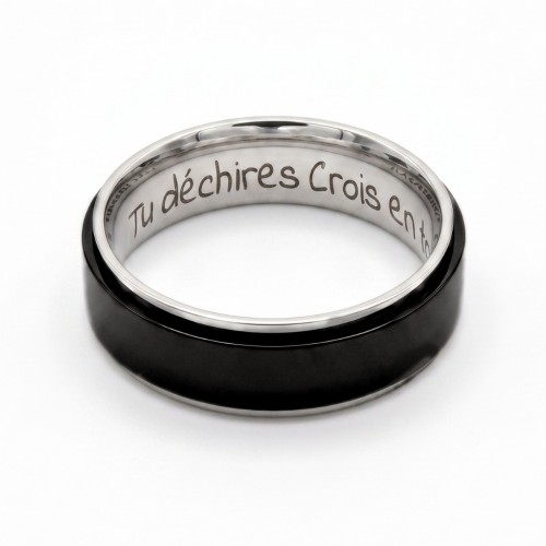 Anello antistress argento e nero anello rotante con incisione interna personalizzata laser