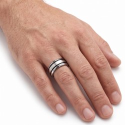 Modern 316L Brushed Stainless Steel Men's Ring Ring With Imposing Width of 10mm and Two Black Grooves 2