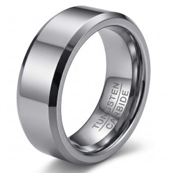 Anello moderno di alleanza per uomo in metallo in argento al tungsteno con superficie piana e bordi smussati di 6 mm