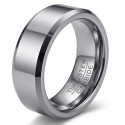Anello moderno di alleanza per uomo in metallo in argento al tungsteno con superficie piana e bordi smussati di 6 mm