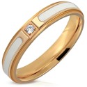 Modern Engagement Ring Stainless Steel Pink Gold Plated Stainless Steel With An Elegant Iridescent White Ribbon