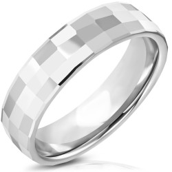 Anello moderno di alleanza per uomini e donna in carburo di tungsteno con tre righe di superficie di sfaccettature rettangolari
