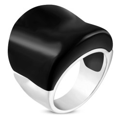 Bague Chevalière Pour Femme Acier | Résine Noire Concave 24mm