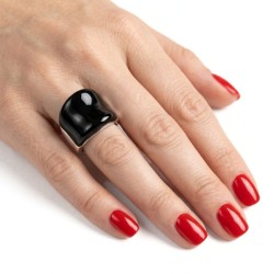 Anillo de la perilla de la mujer de acero | Resina negra cóncava 24mm 2