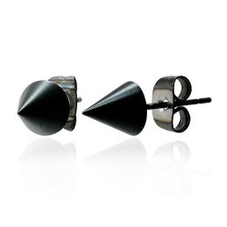 Paire boucle d'oreille homme acier noir plug pointe cône sexy gothique