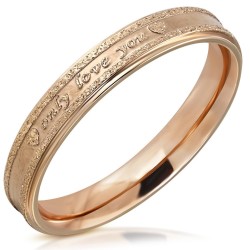 Moderne Rose Gold plattierte Stahlfrauen-Frauen-Verlobungsring mit nur Liebe, die Sie Nachricht und gravierte Herzen