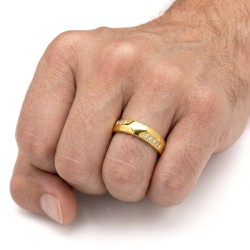 Anello moderno di alleanza per gli uomini in acciaio dorato con lucidatura a specchio e doppia pietra in pietra 2