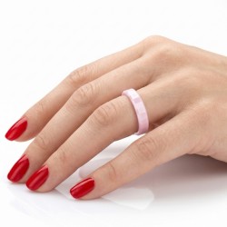 Modern Alliance Ring for Woman in Pure Pink Ceramic With Delicately Camping and Faceted Surface Rectangles 2
