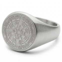 Bague chevalière moderne et large pour homme en acier inoxydable avec plateau rond gravé d'une boussole nautique
