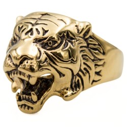 Men's Knit Road Stainless Steel Ring Carved Tiger Head Shaped With Open Greule
