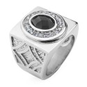 Modern and Wide Men's Stainless Steel Style Hot Hop With Oval Onyx Black And Halo Shrinking Stone