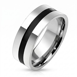 Modern and wide ring ring for men in polished stainless steel with an elegant black central band