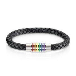 Bracelet homme cuir et fermoir acier magnétique gay pride rainbow