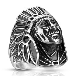 Anello in maglia moderna e ampia per uomo in acciaio inox scolpito sotto forma di testa di apache indiano chef