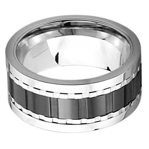 Vue détaillée de la bague anti-stress montrant le relief de l'anneau tournant cranté noir et la brillance de l'acier poli