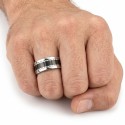 10mm Rotary Anti-Stress Wide Ring of Black and Silver Two-Coloring Steel Woodening A Man's Finger