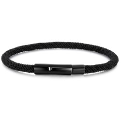 Braccialetto uomo discreto ed elegante in corda in nylon nero minimalista con chiusura in acciaio inox