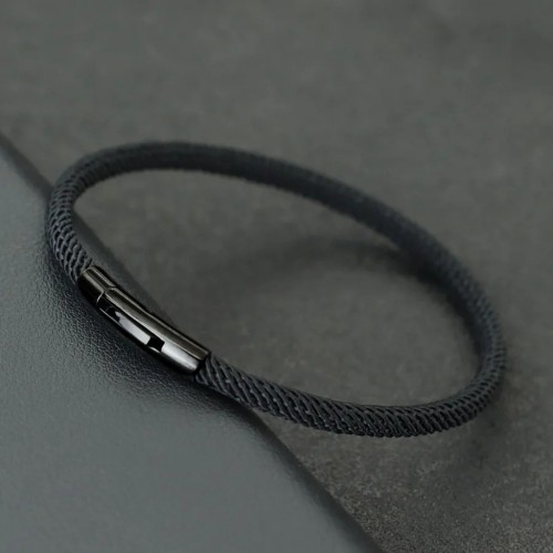 Bracelet Homme Corde Nylon & Acier Inoxydable | Noir Minimaliste