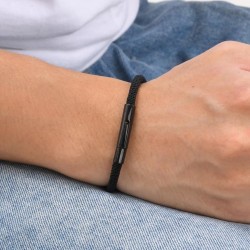 Braccialetto uomo discreto ed elegante in corda in nylon nero minimalista con chiusura in acciaio inox 2