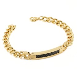 Modernes und breites Gourmet-Armband für Männer in goldenem Stahl mit mit schwarzem Kohlenstoff und kubanem Netz verkrustetes Te