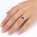 Anillo de mujer de acero de oro | Trébol negro 9mm y anillo de malla marina