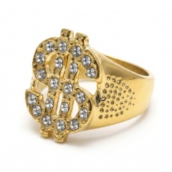 Modern and wide dollar ring for men in golden gold with golden golden tightly set with fake diamonds