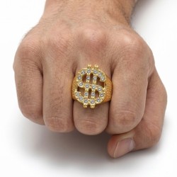 Anillo de dólar moderno y amplio para hombres en oro dorado con oro dorado con firmeza con diamantes falsos 2