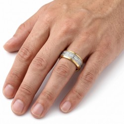 Anello moderno e largo dell'Alleanza per gli uomini in acciaio dorato fine dorato con nastro di imitazione e arrovia in viking a 2