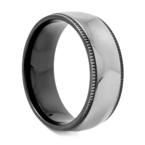 Anello per uomo in titanio | Bordi cesellati in argento e nero