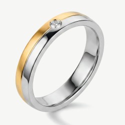 Anello moderno alleanza con due tonalità per donna o acciaio inossidabile e fine oro con zircone