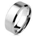 Anillo de bodas moderno y de 8 mm de ancho para acero inoxidable con acabado mate cepillado y bordes biselados pulidos