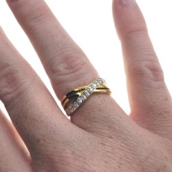 Wedding Alliance Ring Two Interaced Rings Woman In Gold Steel Serti Crystals 2