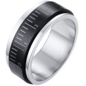 Anillo antiestrés de estrés moderno y amplio con acero inoxidable de dos tonos con un anillo giratorio negro grabado con un mode