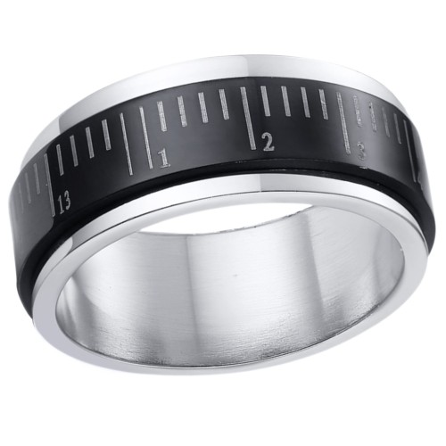 Detailansicht des Anti-Stress-Rings, der den zentralen schwarzen Ring mit silbernem Stahlmontage zeigt