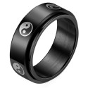 Bague anti-stress moderne et large pour homme en acier inoxydable noir avec anneau tournant décoré de symboles Yin Yang