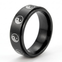 Vue détaillée de la bague anti-stress montrant l'anneau central mobile encastré dans la monture en acier noir aux bords droits