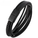 Black Leather Herren Armband | 4 Reihen und Stahlverschluss