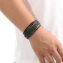 Black Leather Herren Armband | 4 Reihen und Stahlverschluss