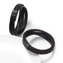 Black Leather Herren Armband | 4 Reihen und Stahlverschluss