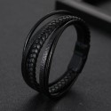 Black Leather Herren Armband | 4 Reihen und Stahlverschluss