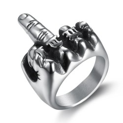 Bague chevalière pour homme style biker en acier inoxydable représentant un doigt d'honneur rebelle et provocateur