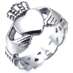 Traditionelle irische CLADDAGH Ring Edelstahlfrau mit keltischen Herzen Muster Hände und Königskrone