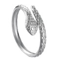 Bague pour femme moderne en acier inoxydable argenté en forme de serpent couleuvre avec des écailles profondément gravées
